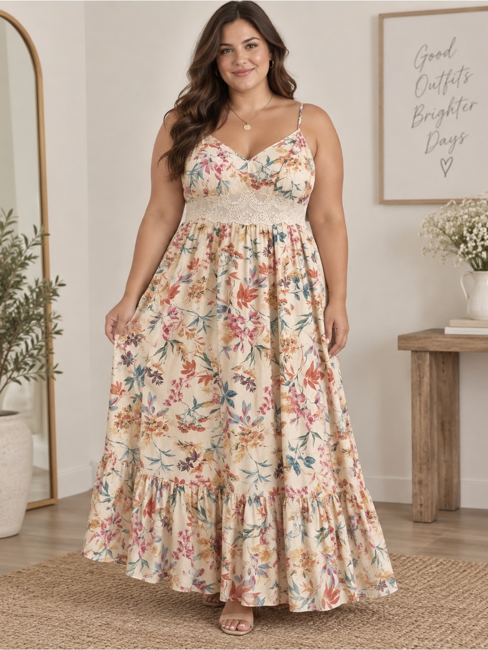 torrid Cream Floral Lace-Trim Maxi Dress